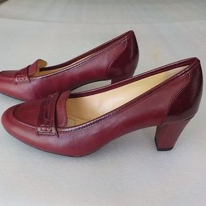 Burgundy Leather Penny Loafer Pumps NWOT